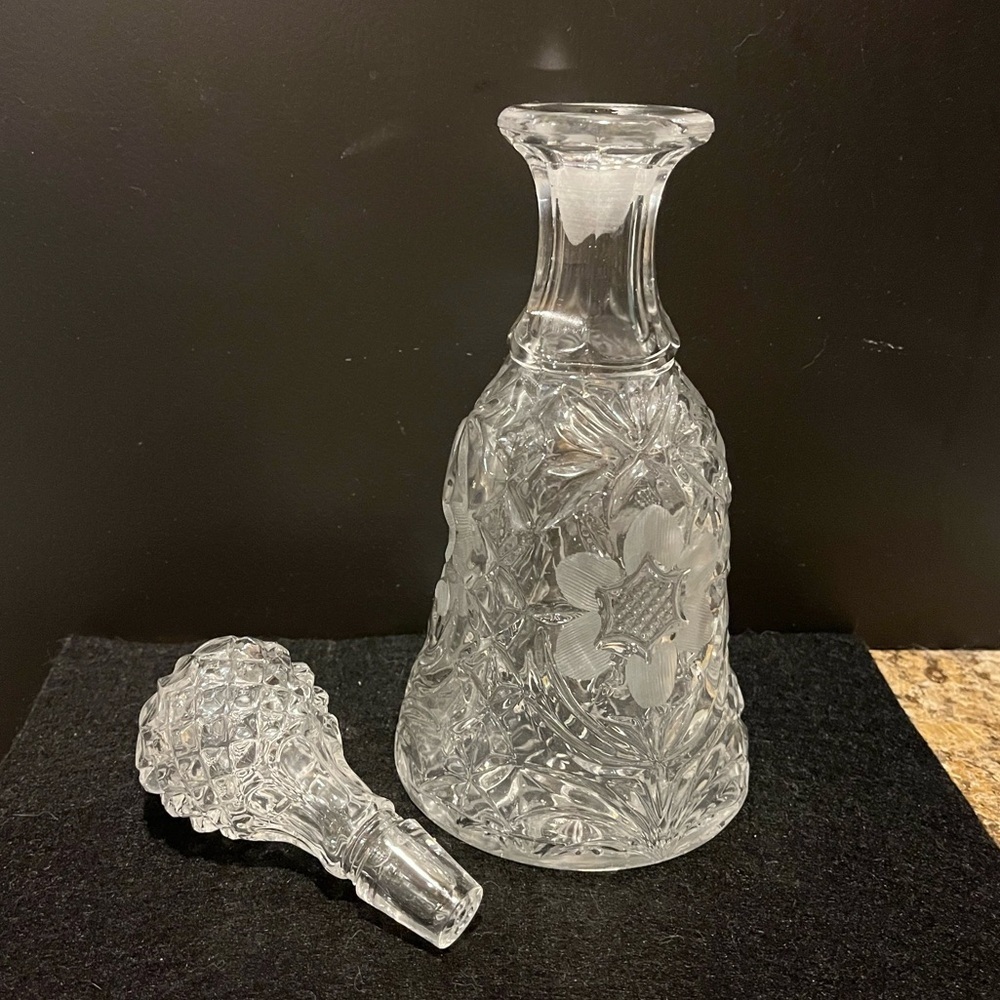 Vintage Pressed Glass Decanter with Floral Star Motif - Picture 10 of 16